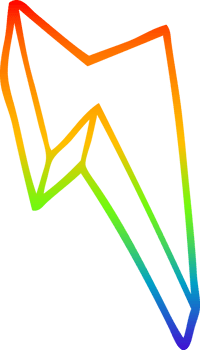 rainbow gradient line drawing of a cartoon decorative lightning bolt png