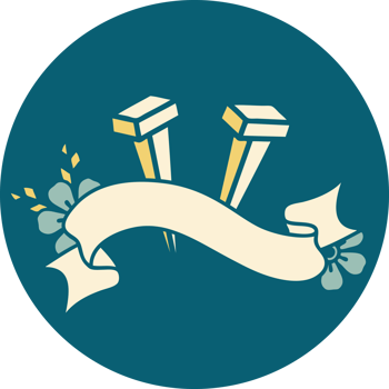 tattoo style icon with banner of iron nail png