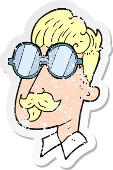 retro distressed sticker of a cartoon man with mustache and spectacles png