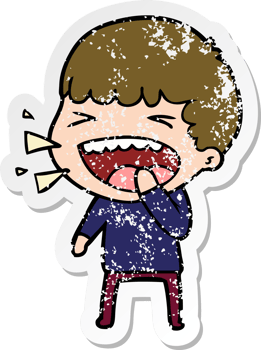 distressed sticker of a cartoon laughing man png