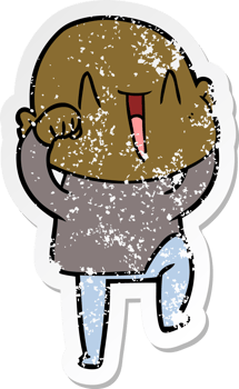 distressed sticker of a happy cartoon bald man png