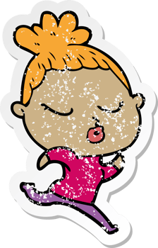 distressed sticker of a cartoon calm woman png