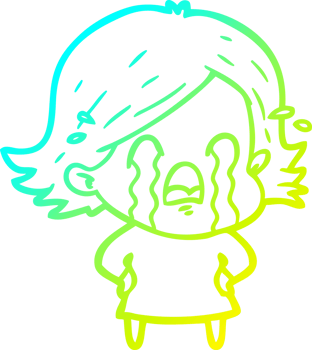 cold gradient line drawing of a cartoon woman crying png