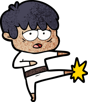 cartoon exhausted boy doing karate png