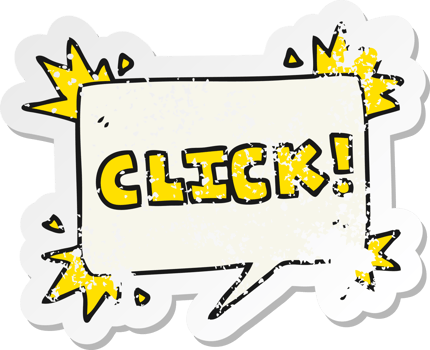 retro distressed sticker of a cartoon click sign png