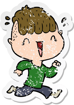 distressed sticker of a cartoon happy boy surprised png