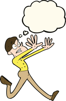 cartoon man running away with thought bubble png
