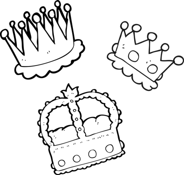 hand drawn black and white cartoon crowns png