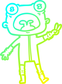cold gradient line drawing of a cartoon weird alien waving png