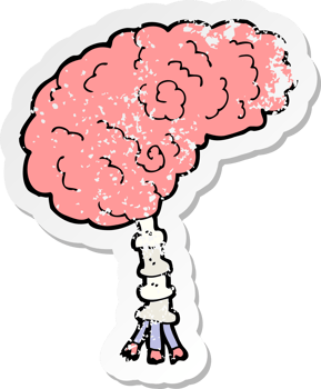 retro distressed sticker of a cartoon brain drawing png
