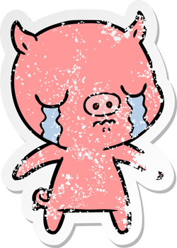 distressed sticker of a cartoon pig crying png
