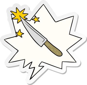 cartoon sharp kitchen knife with speech bubble sticker png