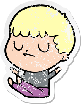 distressed sticker of a cartoon grumpy boy png