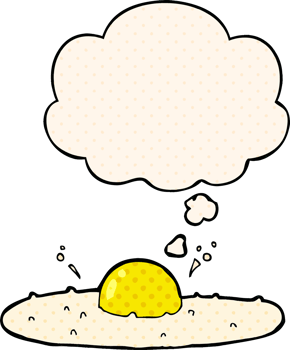 cartoon fried egg with thought bubble in comic book style png