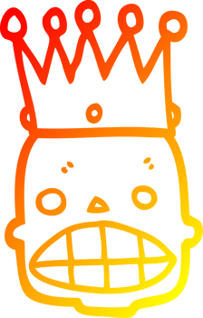 warm gradient line drawing of a cartoon spooky skull face with crown png