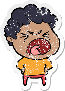 distressed sticker of a cartoon furious man png