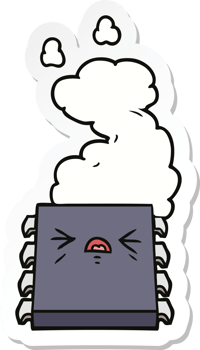 sticker of a cartoon overheating computer chip png