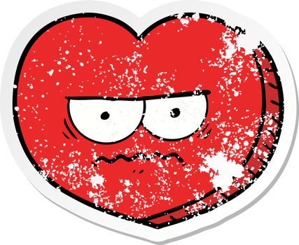 distressed sticker of a cartoon angry heart png