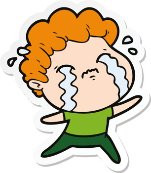 sticker of a cartoon man crying png