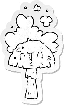 distressed sticker of a cartoon mushroom with spoor cloud png