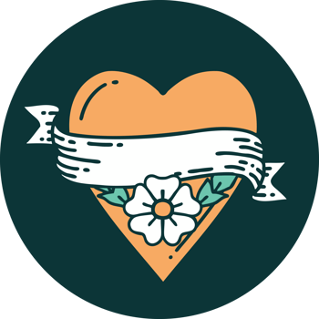iconic tattoo style image of a heart flower and banner png