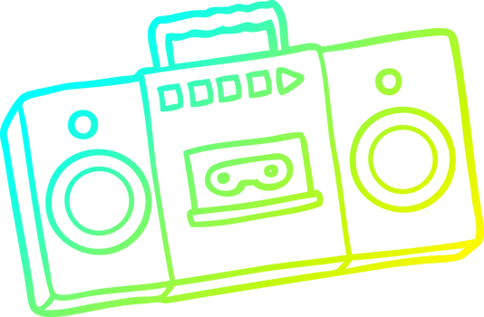 cold gradient line drawing of a cartoon retro cassette tape player png