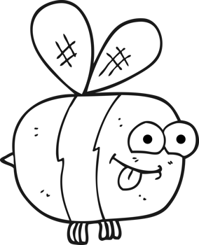 hand drawn black and white cartoon bee png
