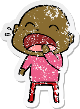 distressed sticker of a cartoon shouting bald man png