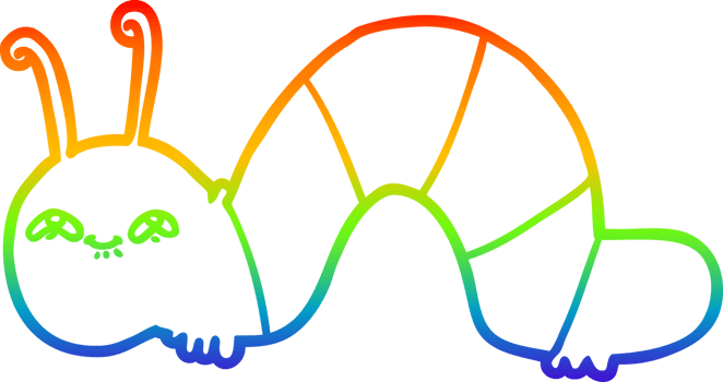 rainbow gradient line drawing of a cartoon happy caterpillar png
