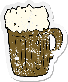 retro distressed sticker of a cartoon mug of beer png