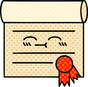 comic book style cartoon of a certificate png