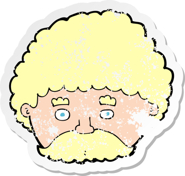 retro distressed sticker of a cartoon man with mustache drawing png