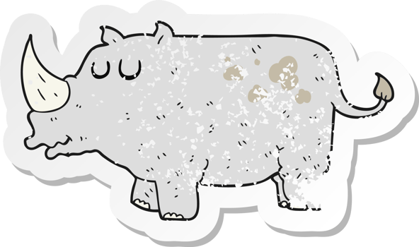 retro distressed sticker of a cartoon rhino png