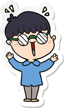 sticker of a cartoon boy wearing spectacles png