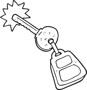 hand drawn black and white cartoon key png