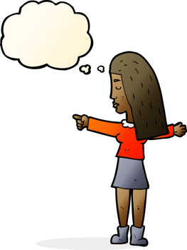 cartoon woman pointing with thought bubble png