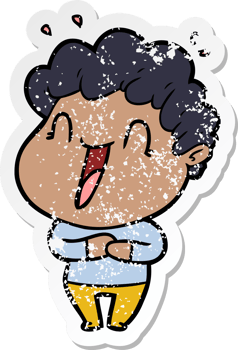 distressed sticker of a cartoon happy man png