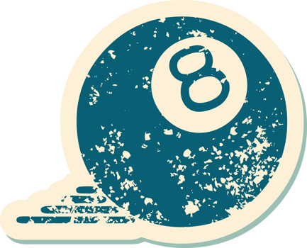 iconic distressed sticker tattoo style image of 8 ball png