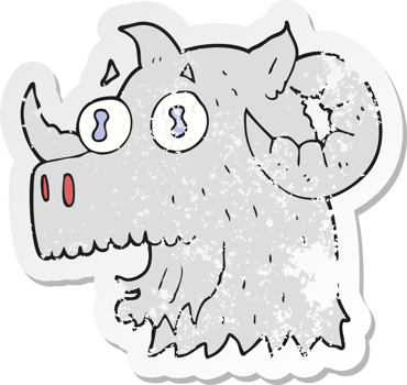 retro distressed sticker of a cartoon ram head png
