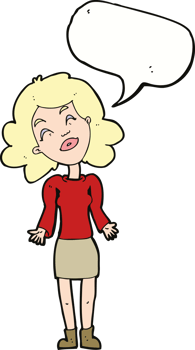 cartoon woman shrugging shoulders with speech bubble png