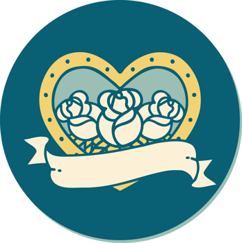 sticker of tattoo in traditional style of a heart and banner with flowers png