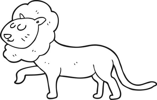 hand drawn black and white cartoon lion png