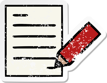 distressed sticker of a cute cartoon of writing a document png