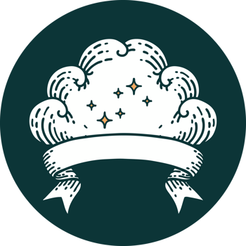 tattoo style icon with banner of a cloud png