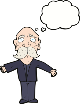 cartoon disapointed old man with thought bubble png