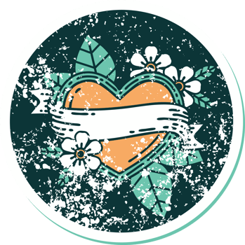 iconic distressed sticker tattoo style image of a heart and banner png