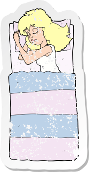 retro distressed sticker of a cartoon sleeping woman drawing png