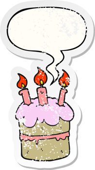 cartoon birthday cake with speech bubble distressed distressed old sticker png