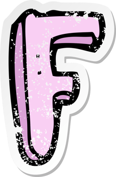 retro distressed sticker of a cartoon letter F drawing png