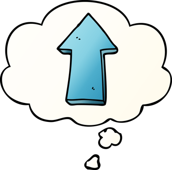 cartoon arrow with thought bubble in smooth gradient style png
